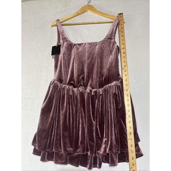 Velvet Mini Dress Large Purple Corset Square Neck Layered Ruffle Holiday Party - Picture 6 of 10